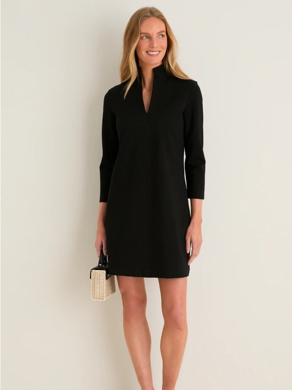 Tuckernuck Black Ponte Clifton V-Neck Mini Dress